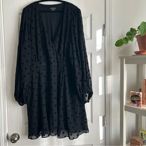 City Chic black sheer polka dot dress with puff sleeves